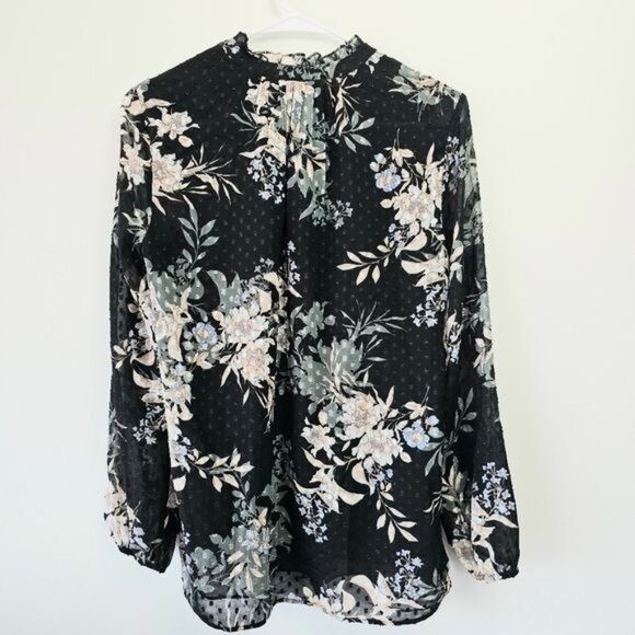 Daniel Rainn Anthropologie Black Floral Long Sleeve Tunic Blouse Size Small NWT - Picture 2 of 5